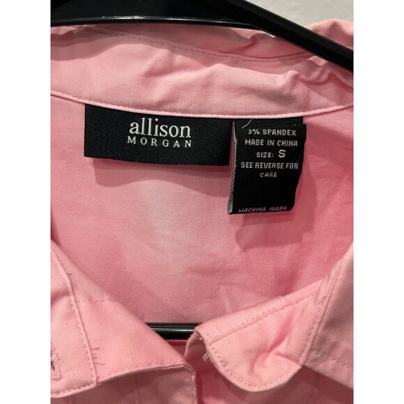 Allison Morgan Small Pintuck Pink Button-Up Pleated Blouse 3/4 Sleeve - Picture 4 of 7